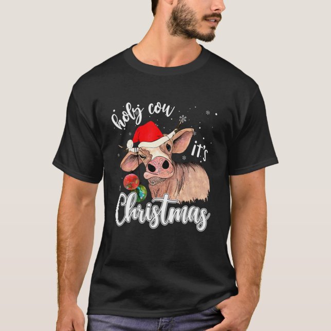 Holy Cow It's Christmas Santa Hat Bauble For Farme T Shirt (Framsida)