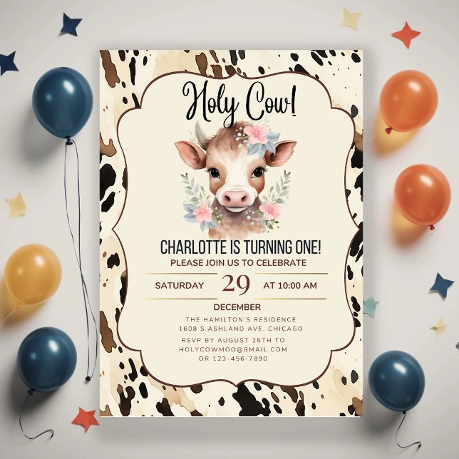 holy cow party invitations 2nd birthday cow party  inbjudningar (Skapare uppladdad)