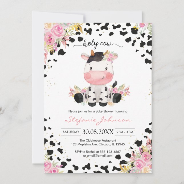 Holy Cow Pink Floral Cowgirl Baby Shower Inbjudningar (Framsida)
