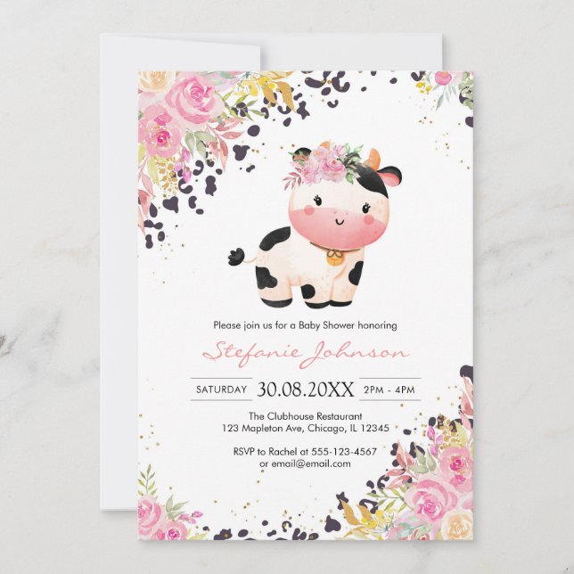 Holy Cow Pink Floral Cowgirl Baby Shower Inbjudningar (Framsida)