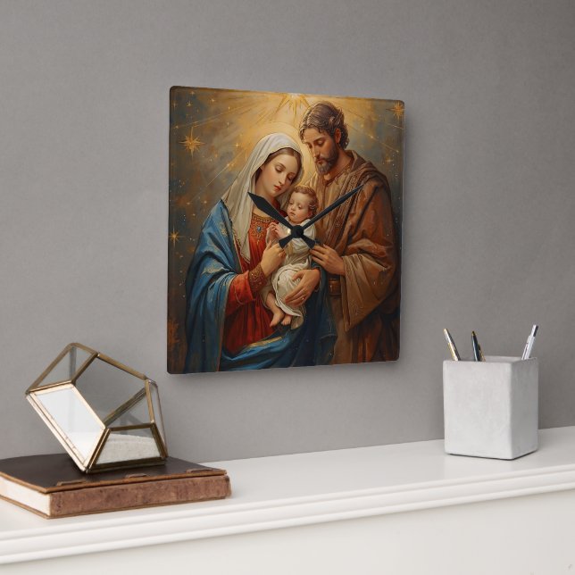 Holy Family Christmas Wall Clock For Peaceful Holi Fyrkantig Klocka (Kontor)