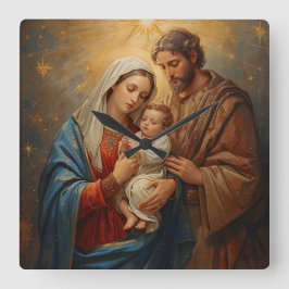 Holy Family Christmas Wall Clock For Peaceful Holi Fyrkantig Klocka