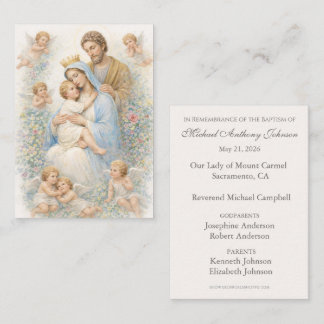 Holy Family with Angels Floral Baptism Remembrance Visitkort