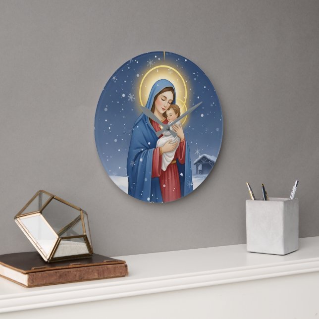 Holy Mother Mary and Baby Jesus Wall Clock Stor Klocka (Kontor)
