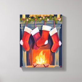 Holy Night | Christmas Stockings Watercolor Canvastryck