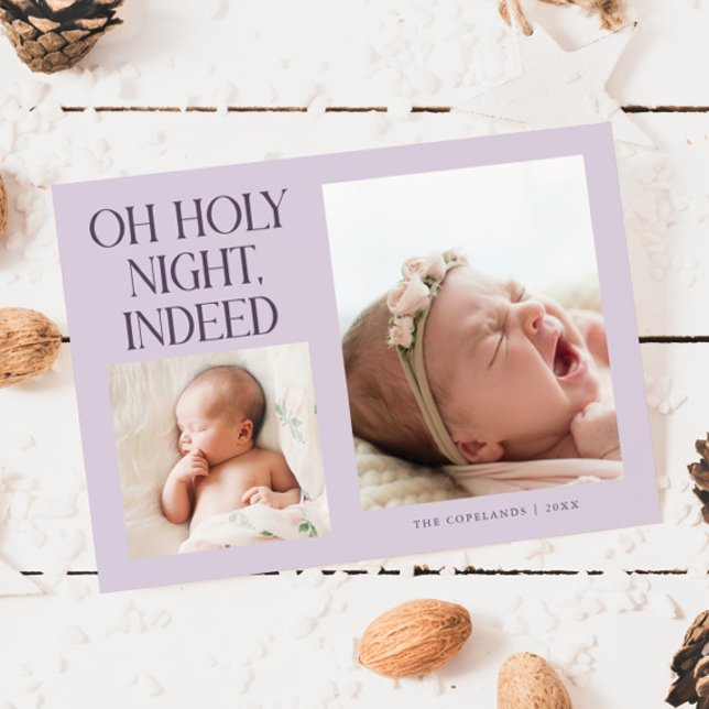 Holy Night Indeed Xmas Purple Birth Announcement Julkort (Skapare uppladdad)
