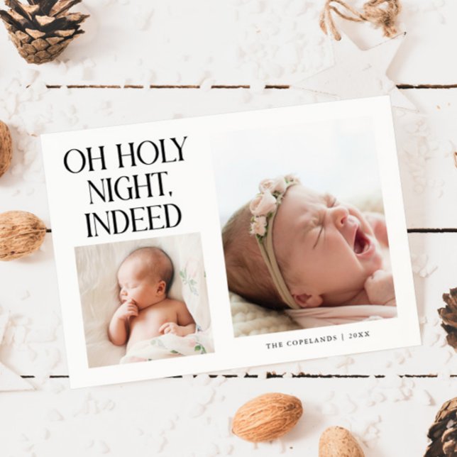 Holy Night Indeed Xmas White Birth Announcement Julkort (Skapare uppladdad)