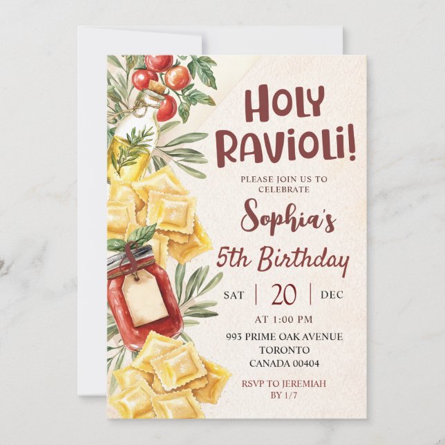 Holy Ravioli Kids Birthday Invitation Inbjudningar (Framsida)