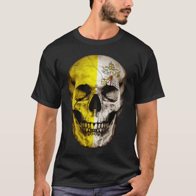 Holy See Flag Skull Vatican Roots Proud Patriotic T Shirt (Framsida)