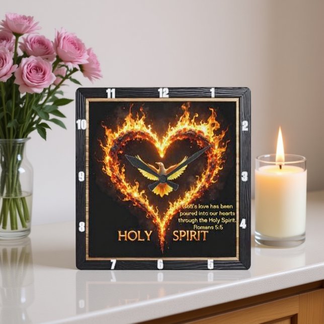 Holy Spirit Eagle Flaming Heart Devotion Romans 5 Fyrkantig Klocka (Skapare uppladdad)
