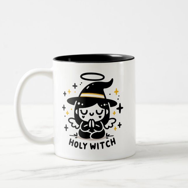 Holy Witch Praying Angel Halloween Mug | Two-Sided Två-Tonad Mugg (Vänster)