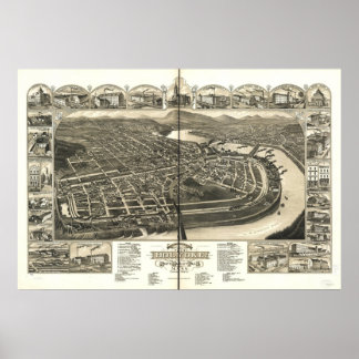 Holyoke Massachusetts 1881 Antique Panoramic Karta Poster