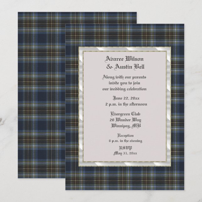 Holyrood Tartan med Pearl Ram Inbjudningar (Fram/baksida)