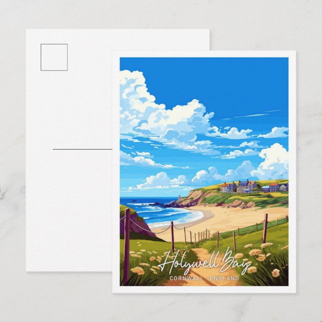 Holywell Bay Cornwall England Travel illustration Vykort (Fram/baksida)