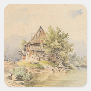 Holzhütte am See - Carl Lafite Fyrkantigt Klistermärke
