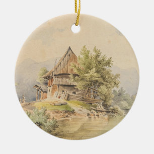 Holzhütte am See - Carl Lafite Julgransprydnad Keramik