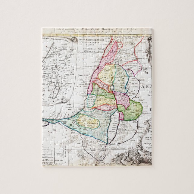 Homann arvingekarta 1750 av den Israel Palestina Pussel (Vertikal)