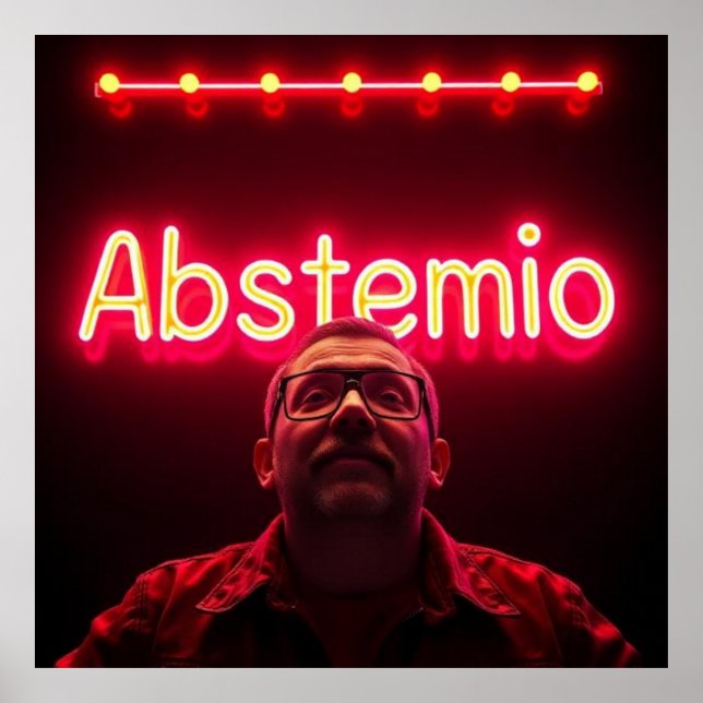 Hombre con palabra ABSTEMIO en luces de neón estil Poster (Framsidan)