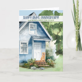 Home Anniversary Realtor Blue House and Dog Custom Kort