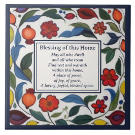 Home Blessing Sign Plaque Floral Pomegranates Kakelplatta