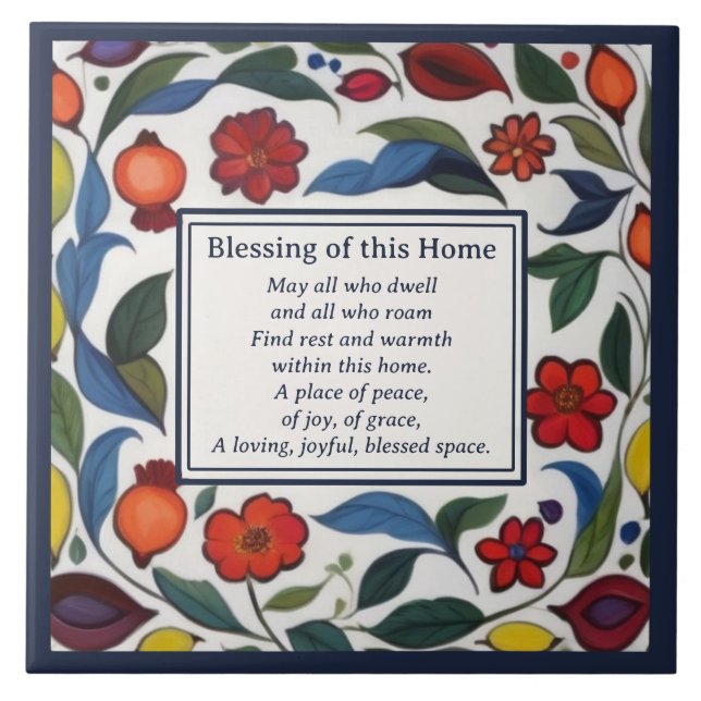 Home Blessing Sign Plaque Floral Pomegranates Kakelplatta (Framsidan)