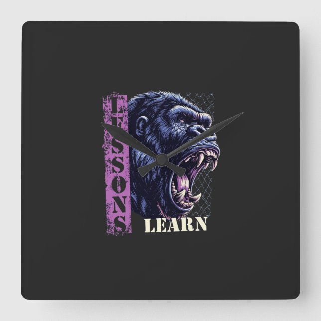 Home Decor Angry Gorilla Lessons Learn Wall Clock Fyrkantig Klocka (Framsida)