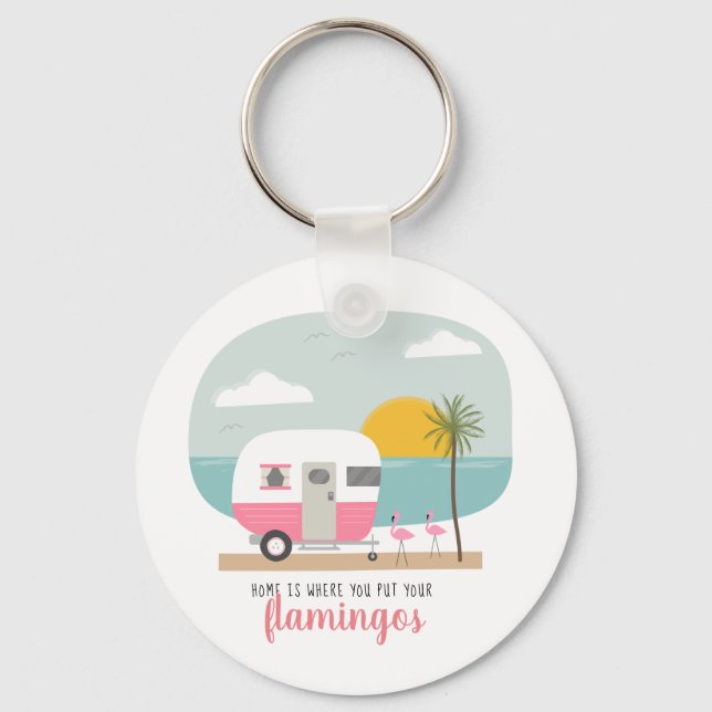 Home Flamingos Pink Camper Beach Nyckelring (Framsida)