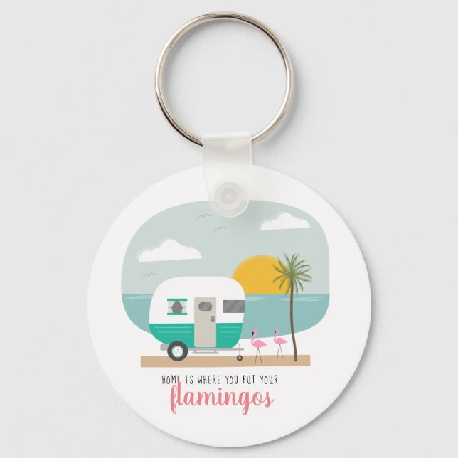 Home Flamingos Turquoise Camper Beach Nyckelring (Framsida)