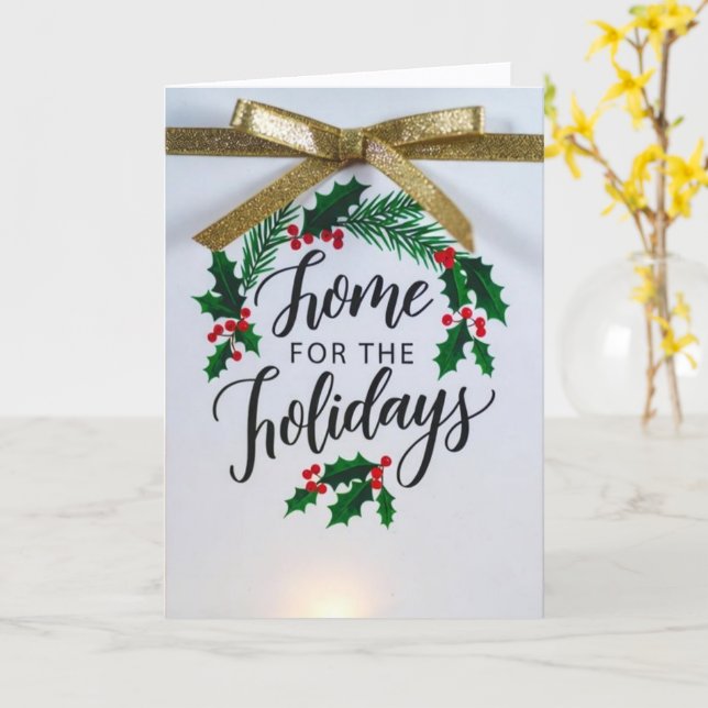 'Home for the Holidays' Folded Greeting Card Kort (Gul blomma)