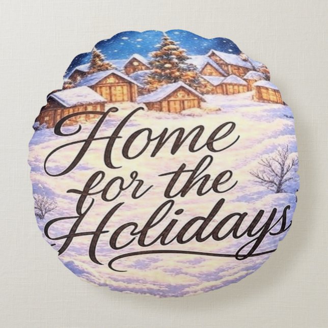 'Home for the Holidays' Round Pillow Rund Kudde (Framsidan)