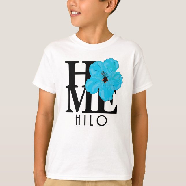 HOME Hilo Hawaii Blue Hibiscus T Shirt (Framsida)