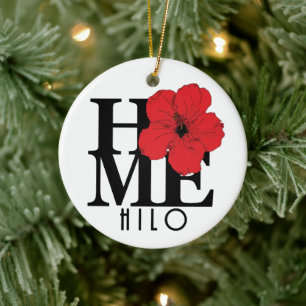 HOME Hilo Hawaii Red Hibiscus Julgransprydnad Keramik