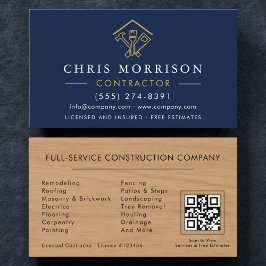 Home Improvement Navy Blue QR Code Wood  Visitkort