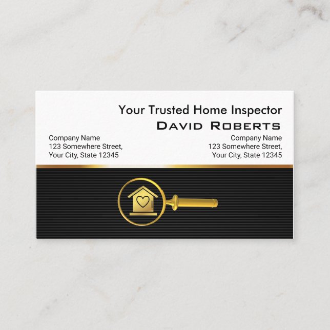 Home Inspection Modern Black Guld Real Gods QR Visitkort (Framsida)