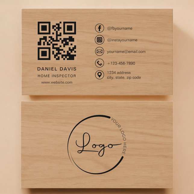 Home Inspector Wood Professional QR Code Visitkort (Skapare uppladdad)