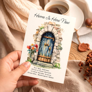 Home is Here - Modern New Address Watercolor Door Meddelande Vykort