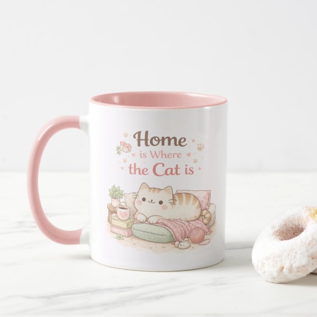 Home is Where The Cat Is Cute Kitty Coffee Pink Mugg (Med munk)