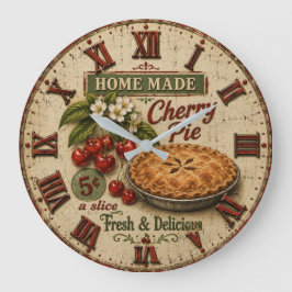 Home Made Cherry Pie Vintage Farmhouse Kitchen Stor Klocka