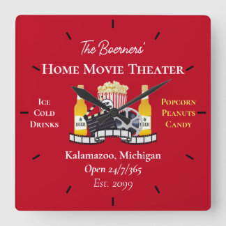 Home Movie Theater Popcorn Clapperboard Film Fyrkantig Klocka