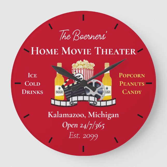 Home Movie Theater Popcorn Clapperboard Film Stor Klocka (Framsida)