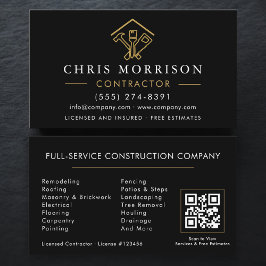 Home Repairs Contractor Black Gold QR Code Visitkort