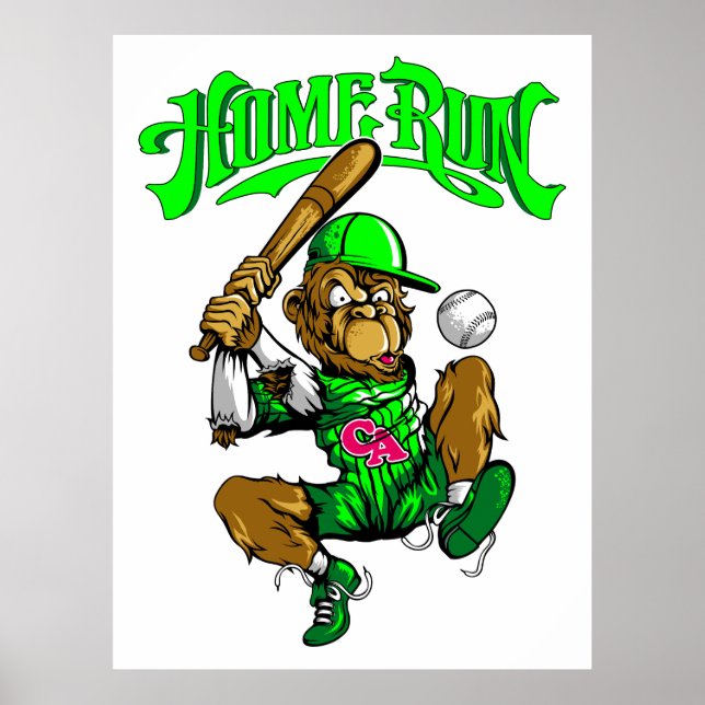 Home Run Monkey Baseball blir Hemlöpningsapa Baseb Poster (Framsidan)