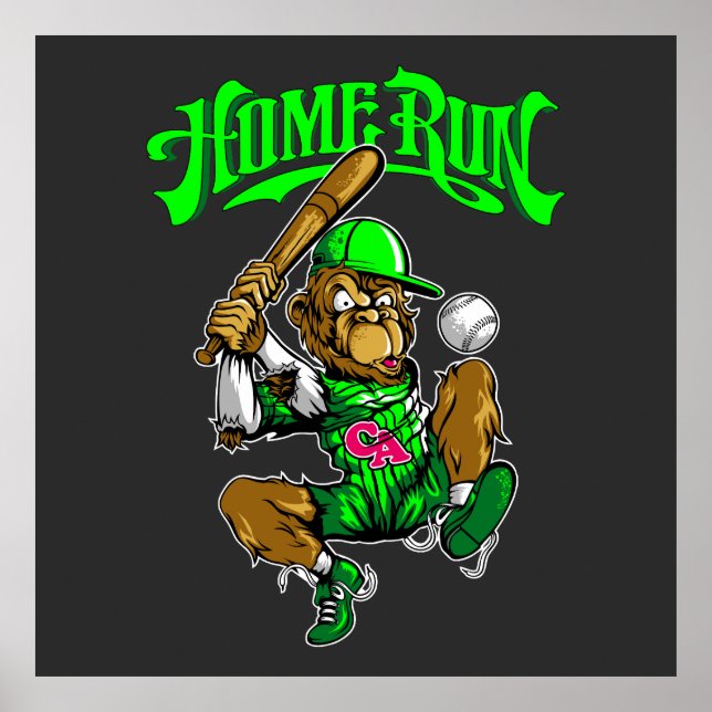 Home Run Monkey Baseball blir Hemlöpningsapa Baseb Poster (Framsidan)