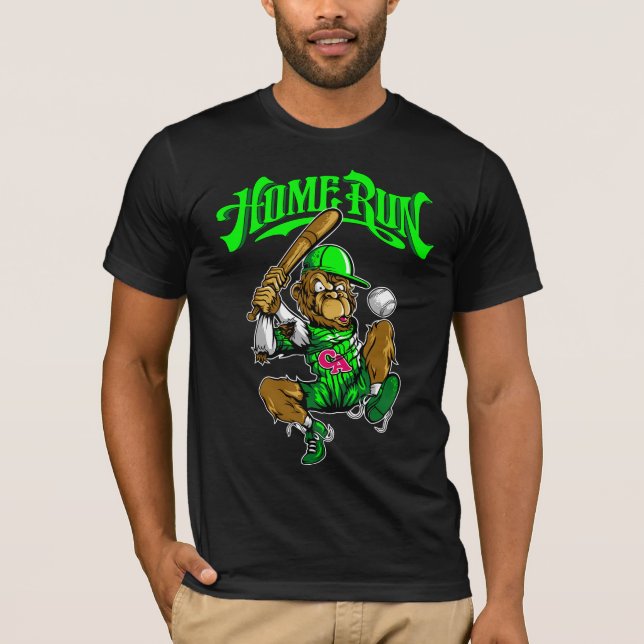 Home Run Monkey Baseball blir Hemlöpningsapa Baseb T Shirt (Framsida)