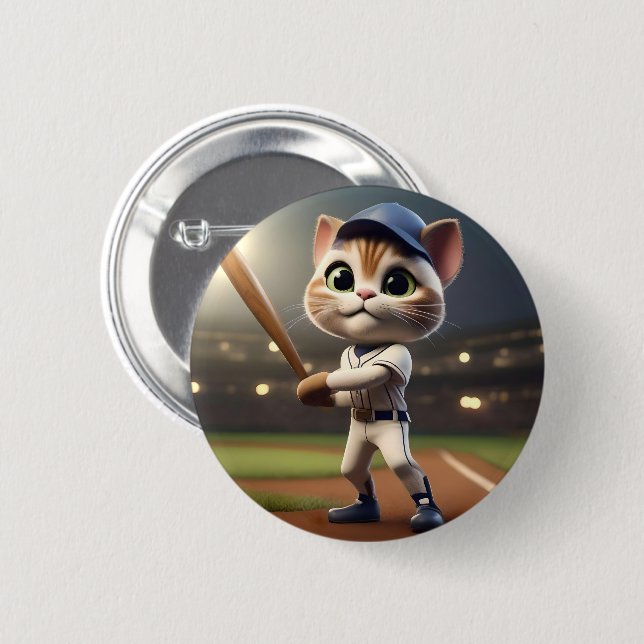 Home Run-slagman: Den 3D-basebollkatten tar ett sl Knapp (Framsida & baksida)