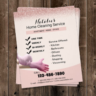 Home Städning Service Rosa ros Guld Glitter Flygblad