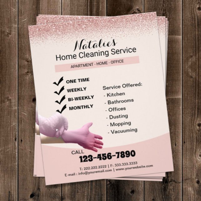 Home Städning Service Rosa ros Guld Glitter Flygblad (Skapare uppladdad)