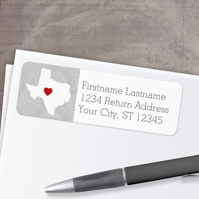 Home State Karta Art - eget namn Texas Returadress Etikett (Personalized Mailing Label with Return Address and State Map - Low Minimum)