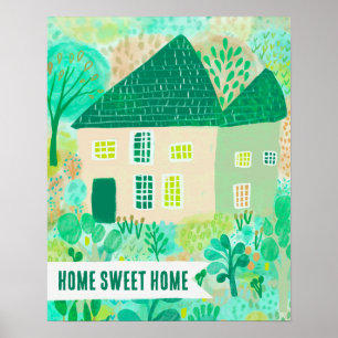 HOME SWEET HOME Anpassningsbar House Garden Illust Poster
