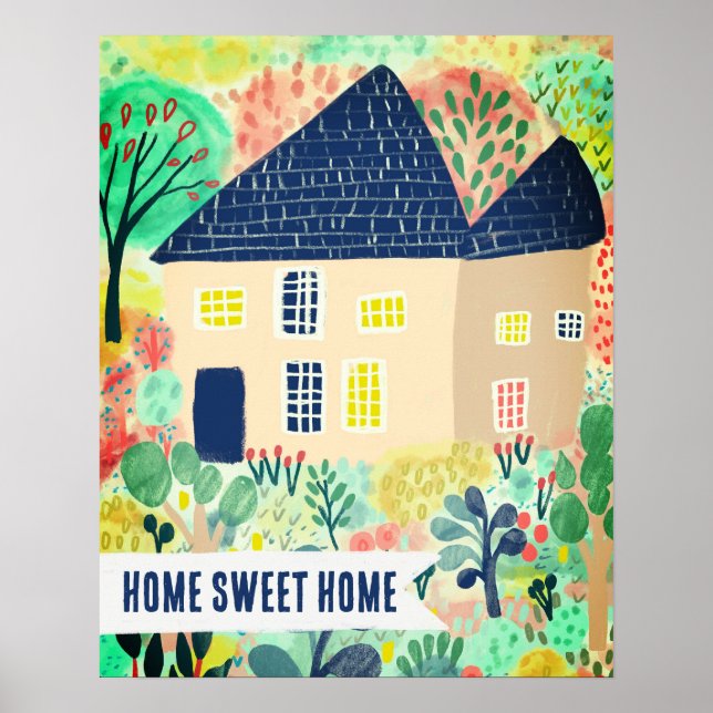 HOME SWEET HOME Anpassningsbar House Garden Illust Poster (Framsidan)